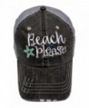 Embroidered "Beach Please" Distressed Look Grey Trucker Cap Hat - Mint - C712ILBDY63