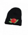 Embroidered Rose Knit Hat Winter Ski Skullcap Top Hat Black Elastic Beanie for Men & Women - Black 1 - C1186G6X9ZU
