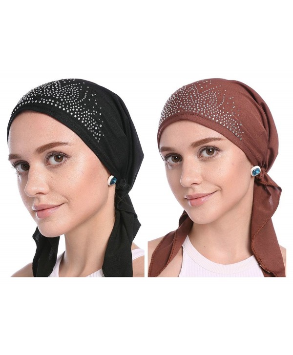 YI HENG MEI Women's Elegant Strench Drill Muslim Turban Hat Chemo Cancer Cap Headscarf - Black+coffee - CY184Q7KQXM