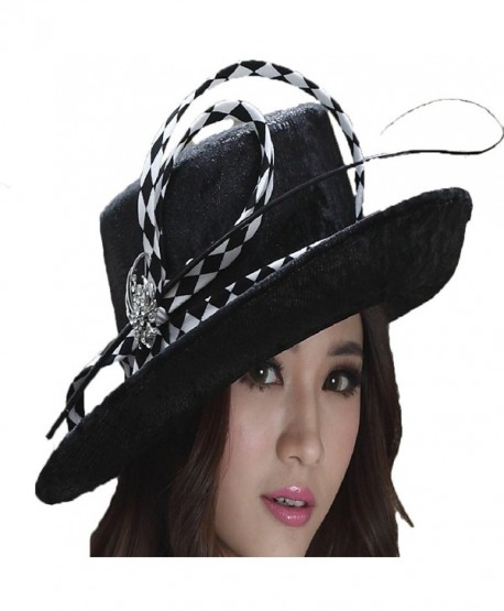 June's Young Woman Black Hats Feather Wide up Brim Leather Made - C111IFE0B3V