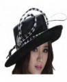 June's Young Woman Black Hats Feather Wide up Brim Leather Made - C111IFE0B3V