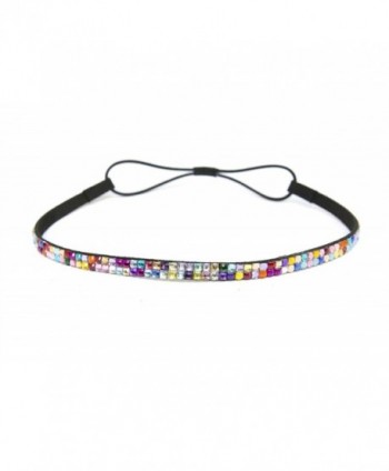 SIZZLE CITY Custom Color Bling Shimmering Rhinestone Elastic Stretch Headbands - Thin Rainbow - CB11JAY3HP3