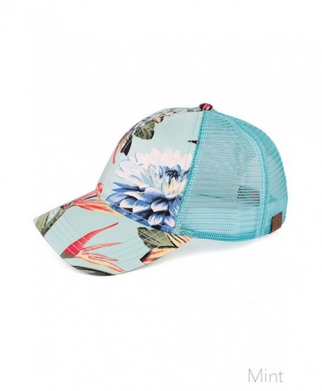 ScarvesMe C.C Premium Cotton Fitted Floral Print Trucker Baseball Cap - Mint - CH12O37YKND
