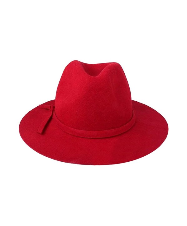 ACVIP Women Wool Fedora Solid - Red - C211Q753AA9