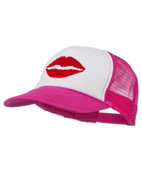 Lip Kiss Embroidered Foam Mesh Back Cap - Hot Pink White - C011NY3G3IZ