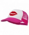 Lip Kiss Embroidered Foam Mesh Back Cap - Hot Pink White - C011NY3G3IZ