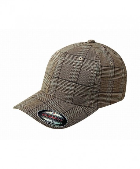 Flexfit Glen Check Plaid Hat Baseball Cap Fitted 6196 Large/Xlarge - Brown / Khaki - CX117X2FOU1