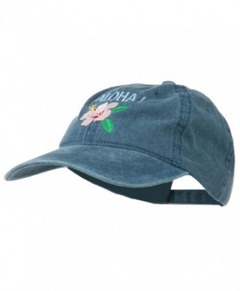 Hawaii Flower Aloha Embroidered Washed Cap - Navy - C611RNPI5SV