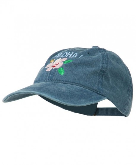 Hawaii Flower Aloha Embroidered Washed Cap - Navy - C611RNPI5SV