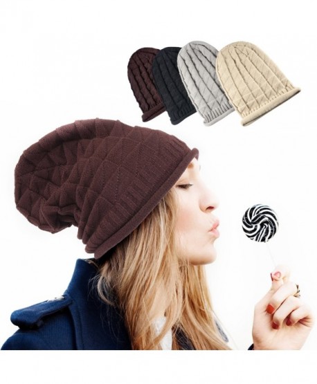Zodaca Unisex Thick Slouchy Oversized Knitted Beanie Hat Plain Braided Baggy Cap - Brown - CU12NSOKDGC