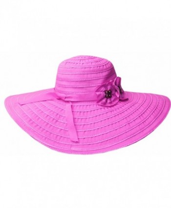 Sakkas Women's Ribbon Paper Straw UPF 50+ Wide Brim Floppy Hat - Pink - CI11E319S0H
