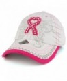 Trendy Apparel Shop Breast Cancer 3D Pink Ribbon Embroidered Cotton Baseball Cap With Cubic Studs - White - CD17YL5OL6Z