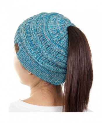 ScarvesMe C.C Beanietail Ponytail Messy Bun Solid Ribbed Beanie Hat Cap - 4 Tone 15 - CS187GC8DUD