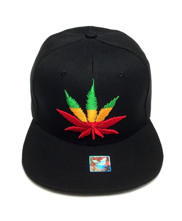 Marijuana Weed Snapback Kush Leaf Embroidered Men's Adjustable Baseball Cap Hat - All Black/Rainbow - CU183XNOYTG