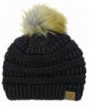 NYFASHION101 Exclusive Soft Stretch Cable Knit Faux Fur Pom Pom Beanie Hat - Black Metallic - CI1875CXRQ2