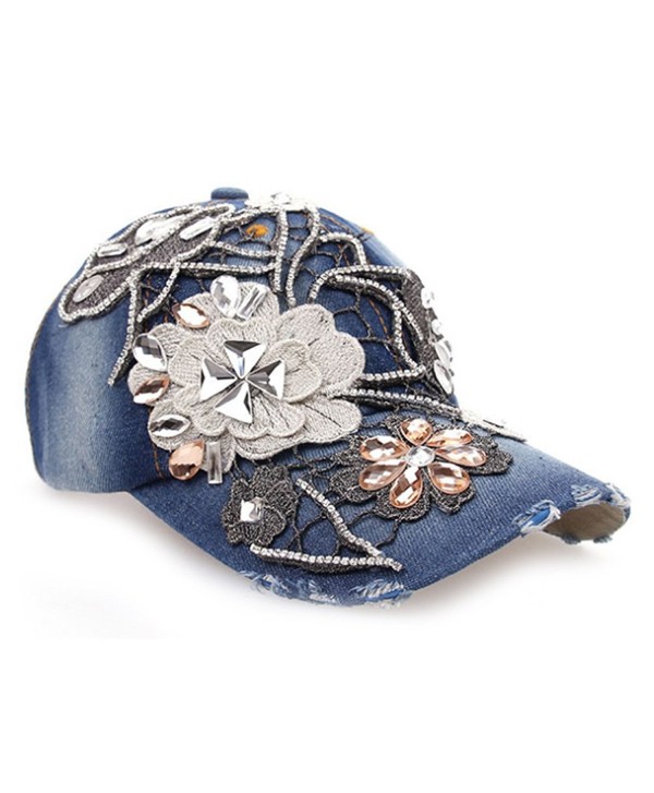 Deer Mum Women Studded Crystals Rhinestones Sequins Baseball Cap - A-blue3 - CP11RW5XHFD