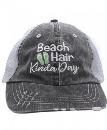 Sea Green Flip Flops Beach Hair Kinda Day Women Embroidered Trucker Style Cap Hat - C917AA42YSC