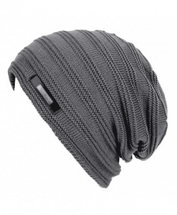 Eianru Men's New hats Plush Lining Texture Knit Skull Cap Warm Winter Beanies Hat - Grey - C1186UE4MLH
