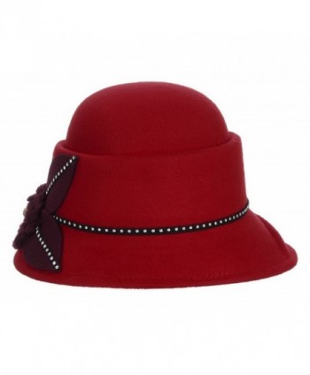 Jelord Women Winter Flower Wool Felt Cloche Bucket Bowler Hat - Red - CR186W550ZR