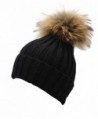 Gellwhu Women Winter Real Fur Pom Pom Knit Slouchy Beanie Hat for Men Girls Boys - Black - CQ128I32SON