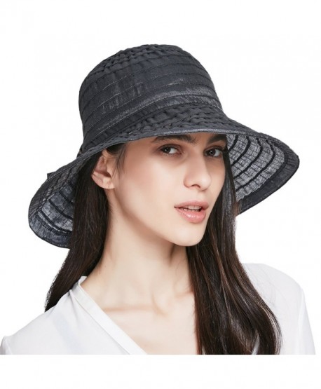 ENJOYFUR Women's Sun Hat Summer Beach Foldable Hat With Adjustable Rope UPF50+ Floppy - Black - CA1822I4OC0