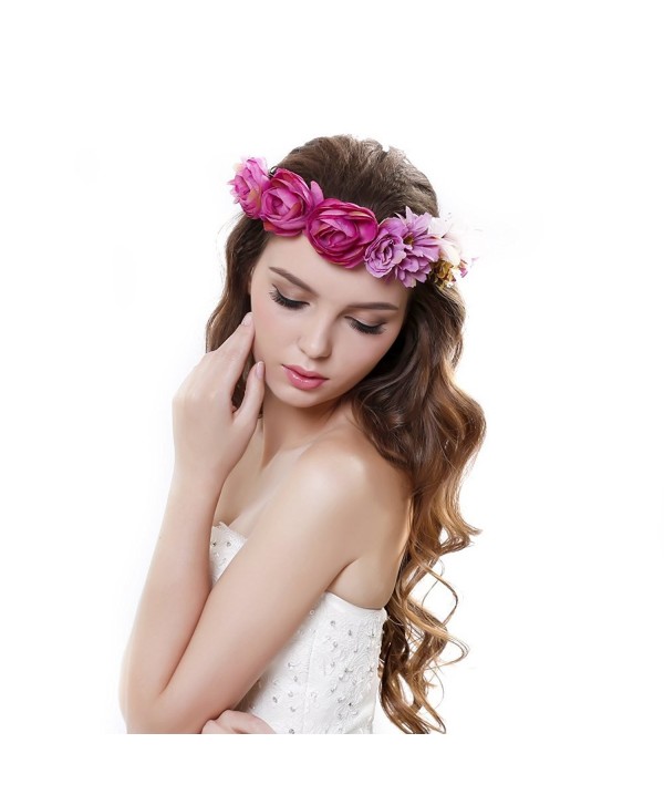 Beautiful Women Rose Flower Crown Garland Headband with Adjustable Ribbon - Purple - CJ12GGQF0V7