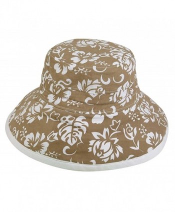 Womens New Floral Bucket Hat Cotton Canvas Reversible Sun Hat - Khaki - CY119512RQH