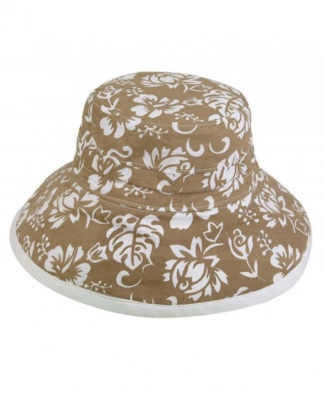 Womens New Floral Bucket Hat Cotton Canvas Reversible Sun Hat - Khaki ...