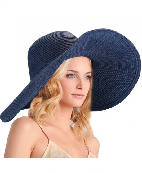 DAFUNNA Women's Ridge Wide Floppy Brim Sun Hat Beachwear Striped Straw Hat Foldable and Packable - Blue - CI189W8GDCN