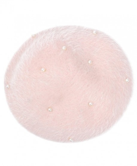 Lisainthus Women's Soft Angora Pearl French Beret Hat - Pink - CN186G5ZZ4H