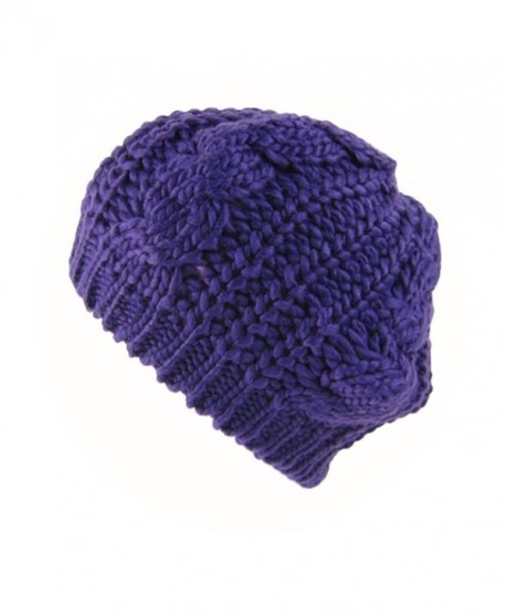 Tuscom Women's Winter Wool Braided Beret Beanie Ski Cap(54~60CM) - Purple - CY12O00URAU