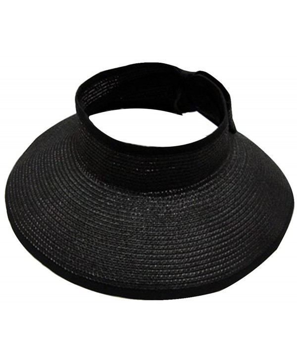 AbbyLexi Womens UV Sun Protective Roll-Up Summer Visor Straw Hat - Black - C31803W3WIM
