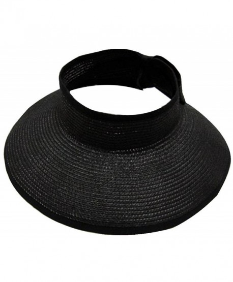 AbbyLexi Womens UV Sun Protective Roll-Up Summer Visor Straw Hat - Black - C31803W3WIM