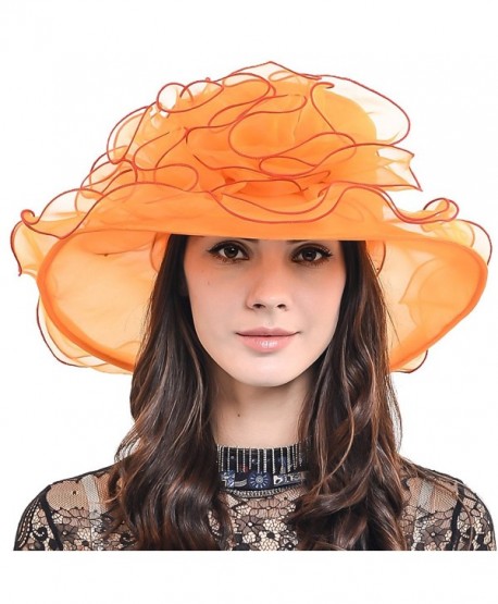 HISSHE Womens Organza Church Dress Derby Wedding Floral Tea Party Hat S09 - Orange - CS17Y0C99W7