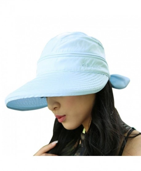 Women Wide Brim Visor Anti-UV Sun Protection 2 in 1 Summer Sun Hat Cap - Blue - C812HEW0F2V