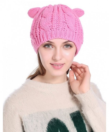 I wish Winter Warm Hat Cat Ear Crochet Braided Knit Caps - Pink - CI186XW5OCK