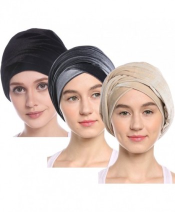 Ababalaya Women's Gold Velvet Luxury Magic Turban Muslim Headscarf 67&times10 Inch - Black+gray+beige - CA184A893RK