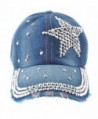 Elonmo Cute Silver Big Star Womens Baseball Cap Jewel Rhinestone Bling Hats Jeans Wash Denim - Blue - CJ11YMO2JBZ