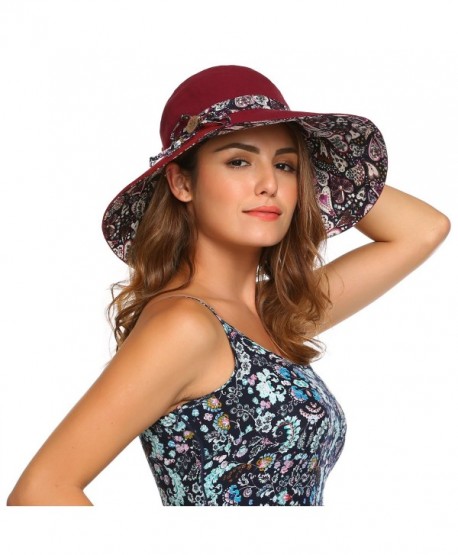 Zeagoo Womens Summer Reversible UPF 50+ Beach Sun Hats Foldable Wide Brim Visor Cap - Wine Red - CM184EAL3RE
