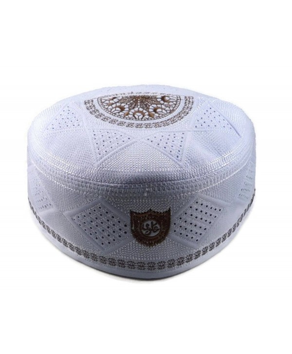 Alwee ALW002 Men's Muslim Prayer Hat Headware Skull Cap Islam Kufi Black White - White - CE12JF0UL5V