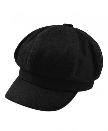 FUNOC Women's Vintage Style Wool Blend Newsboy Beret Hat Snap Brim Cap - Black - C812NSGRAIO
