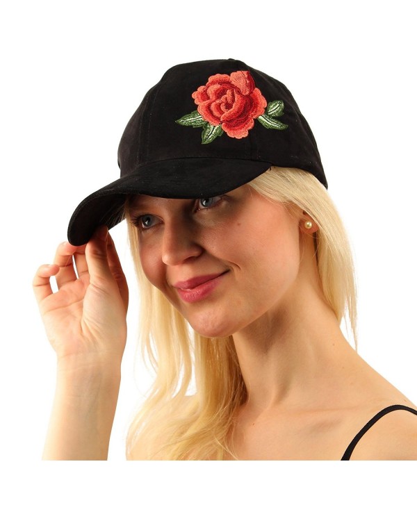 Rose Floral Embroidery Velvet Plain Blank Baseball Sun Visor Cap Dad Hat - Black - C717YWSKCNE