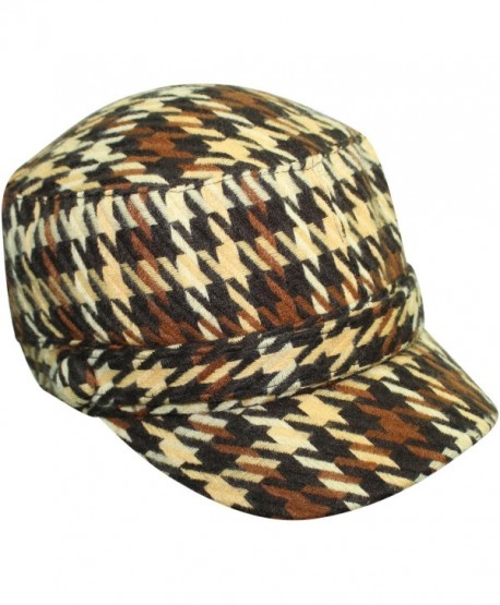 Luxury Divas Houndstooth Plaid Cadet Cap Hat - Brown - CP117B5850L