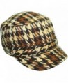 Luxury Divas Houndstooth Plaid Cadet Cap Hat - Brown - CP117B5850L