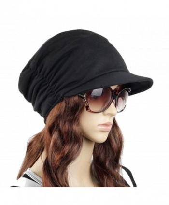 Women's Fashion Drape Layers Slouch Beret Beanie Soft Brim Newsboy Hat Visor Cap - Black - C212KPWA0CL