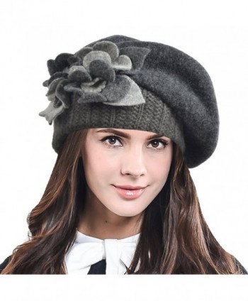 HISSHE Lady French Beret 100% Wool Beret Chic Beanie Winter Hat HY023 - Grey - CE12NSWKYWB