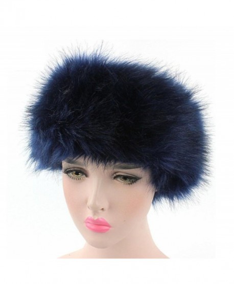 Connia Women Faux Fur Ladies Solid Winter Warm Headband Hat Cap Pile Cap - Navy - CX1895NRDLX