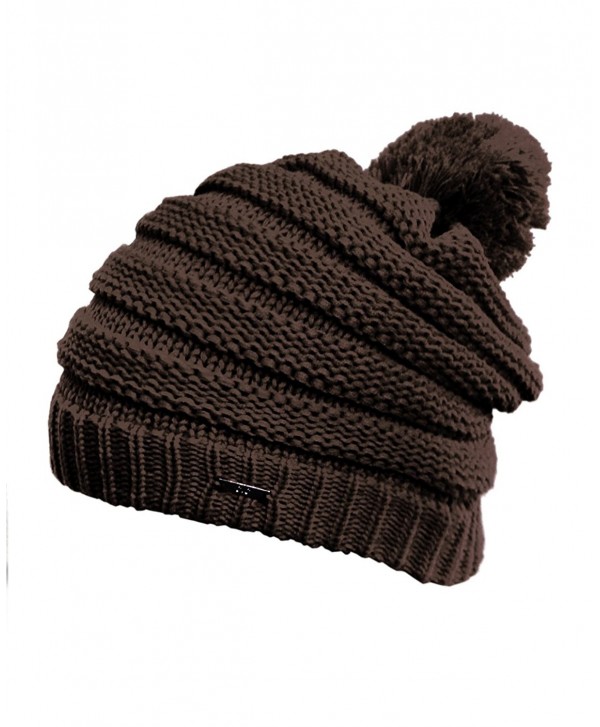 NYFASHION101 Stylish Unisex Solid Color Warm Acrylic Knit Beanie w/ Top Pom Pom - Brown - CY11NYFFX6L