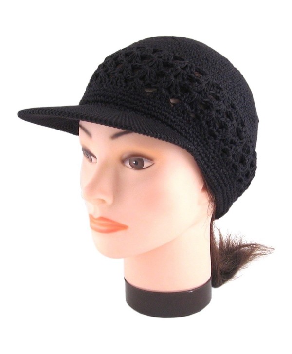 Visor Brim Knit Kufi Hat - Koopy Cap - Crochet Beanie with Brim - Black - CG119N8DFYF