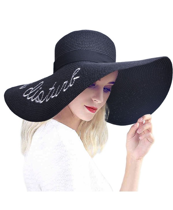 PardoBed Womens Embroidery Floppy Bucket Summer Kentucky Derby Sun Hat Lettering Straw Hat - Black - C717YZN5TQK